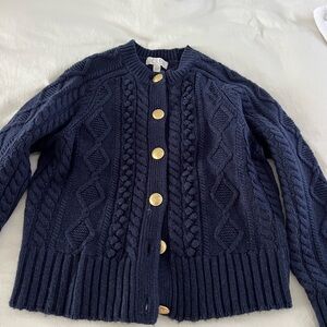 J. Crew Navy Cable Knit Cardigan with Gold Buttons